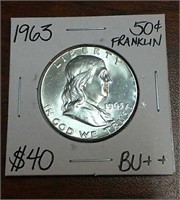 1963 Franklin Silver Half Dollar-Graded BU++