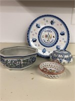 Lot incl Delft Style Bowl, Reticulated Dbl H
