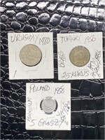 Uruguay 1980 coin,  1956 turkey 25 kurus, Poland