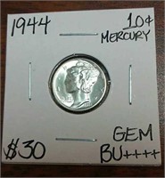 1944 Gem Mercury Silver Dime-Graded BU++++