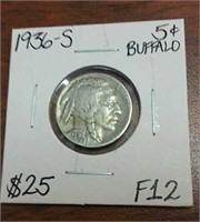 1936S Buffalo Nickel- Graded F12