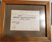 1881 Framed E.A. Goodrich Brick Manufactor Receipt