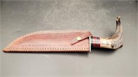 Fixed Blade Knife w/Tooled Leather Sheath