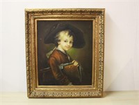 Vintage Child Portrait Oil on Canvas Painting