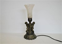 Small Cherub and Fluted Glass Table Lamp