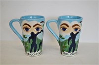 Pair of Art Pottery Mugs, Signed L. Jeannine Petry