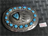 W.M. STERLING & TURQUOISE BELT BUCKLE