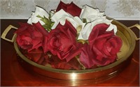 white and red rose silk napkin rings