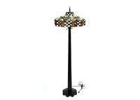 Tiffany Style Floor Lamp w/ Wooden Base
