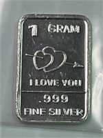 I Love You 1 Gram Silver Bar
