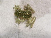 ENAMELED AND RHINESTONE FROG BROOCH 2"