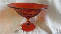 ETCHED AMBERINA COMPOTE 5"T X 7.5"W