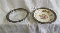 2PC STERLING SILVER TRIMMED DISHES - OLD IVORY