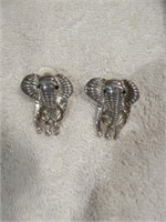 ELEPHANT EARRINGS WITH GREEN RHINESTONE EYES