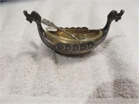 ANTIQUE ORNATE STERLING SILVER SALT DIP AND SPOON