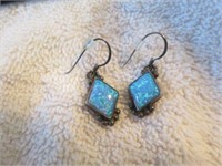 STERLING SILVER AND OPAL EARRINGS 1"