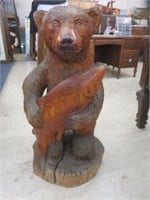 BLACK FOREST STYLE CARVED WOOD BEAR AND FISH