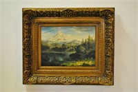 Ornately Framed Mountain Landcape Oil on Canvas