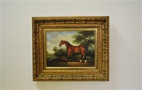 Signed Brown Horse Oil on Canvas Painting