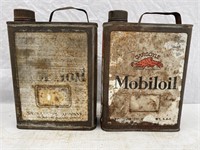 2 Gargoyle Mobiloil gallon oil tins