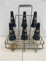 Genuine oil bottles, Penrite tops, caps & basket