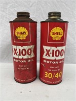 2 Shell X-100 quart oil tins
