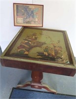 Oriental Wood Table(20"Hx24"W) & Picture