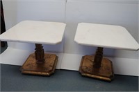 2 Vintage Marble Top End Tables-18"Wx16"H