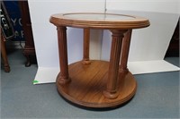 Round Wooden End Table w/Glass Top-27"Rd,23"H