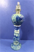 Antique Flow Blue Oil Lamp(no chimney)16"Hx4 1 /2"