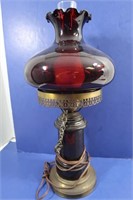 Vintage Brass Lamp w/Red Shade(works)