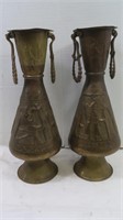2 Vintage Brass Vases w/Handle-15"H