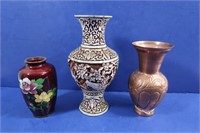 3 Vintage Decorative Vases(Copper-6"H,Enamel
