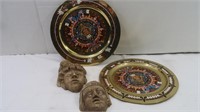 2 Mexican Brass Art Plates & 2 Wall Hangings