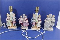 4 Vintage Porcelain Figurine Lamps made in Japan