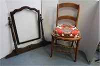 Antique Chair & Wooden Frame for Mirror(no mirror)