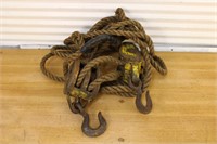 Antique block & tackle pulley set