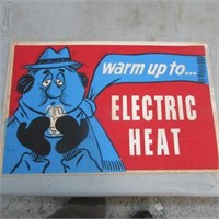 NOS CARDBOARD "WARM UP TO ELECTRIC" SIGN 17" X 11