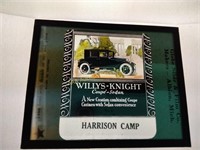 1920s Willys-Knight Coupe Sedan Advertising Glass