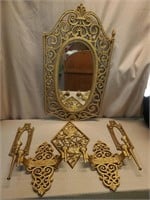 Plastic Gold Gilded Style Mirror, Wall Sconces