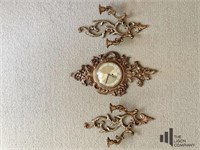 Gold Toned Wall Clock with Candle Sconces