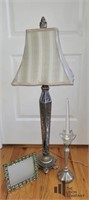 Accent Lamp, Pewter Candle Stick & Photo Frame