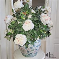Large Painted Porcelain Planter with Faux Roses