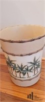 Heavy Ceramic Palm Theme Waste Can