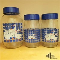 Set of Three Glass Canisters with Duck Theme