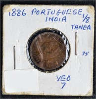 1886 PORTUGUESE INDIA 1/8 TANGA COIN 1