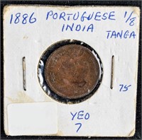 1886 PORTUGUESE INDIA 1/8 TANGA COIN 2