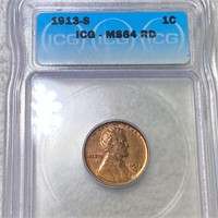 1913-S Lincoln Wheat Penny ICG - MS 64 RD