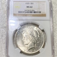 1925 Silver Peace Dollar NGC - MS62