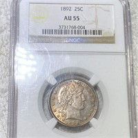 1892 Barber Silver Quarter NGC - AU55